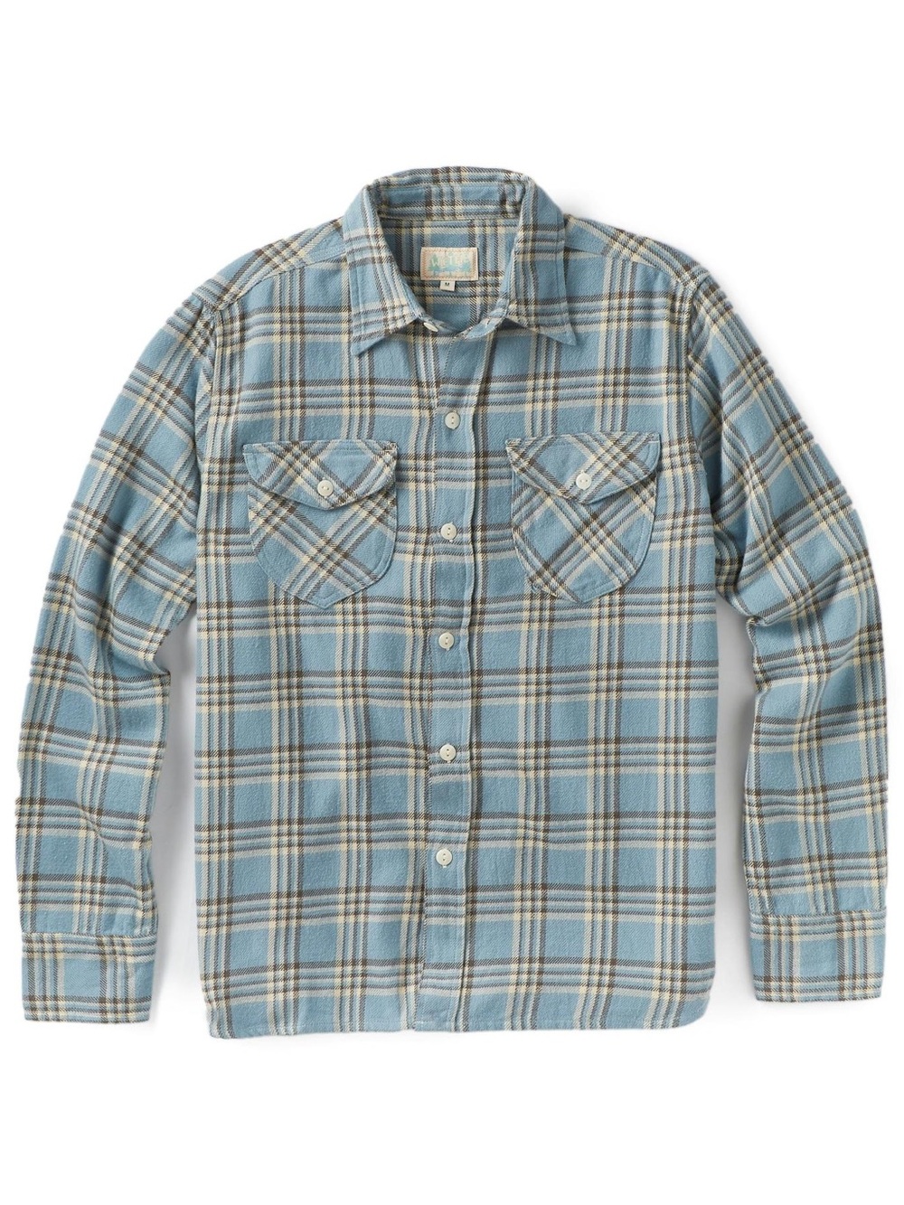 Wythe New York Washed Flannel Workshirt Rouge River Blue Brown Ivory Size Large